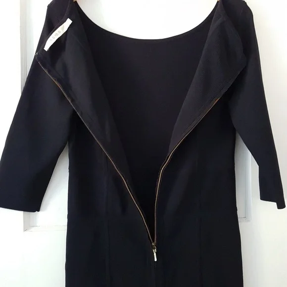 REISS Bodycon Boat Neck Knee Length Gold Detail Dress Dark Blue Sz M - Picture 9 of 15